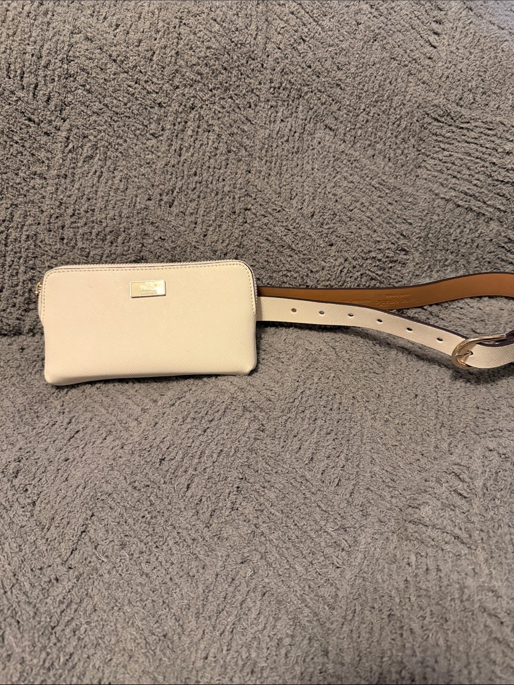 Neutral Cream Leather Belt Bag with Gold Accent